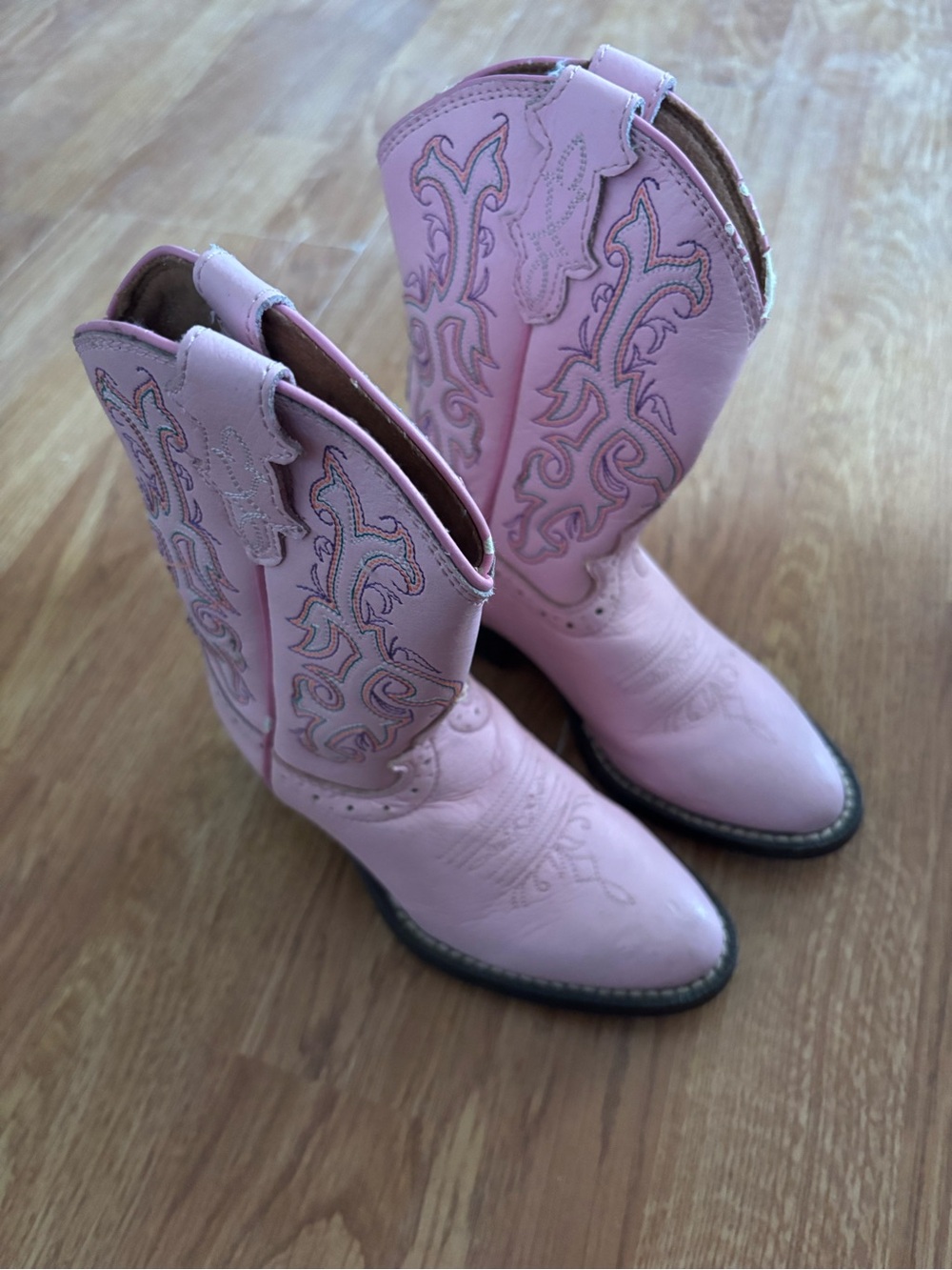 Justin Boots Brown Leather Cowgirl Boot with Pink Accents size 9D